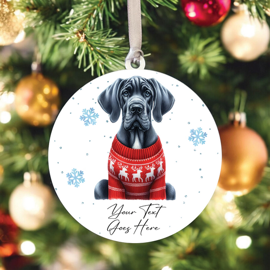 A Personalised Great Dane Jumper Dog Hanging Bauble Decoration - Style C