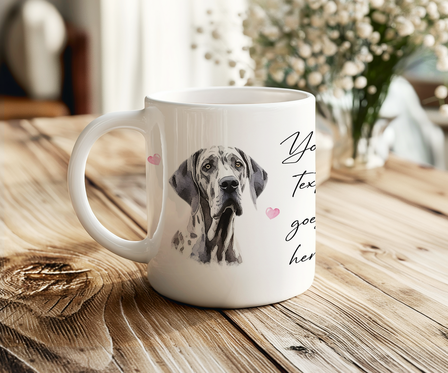 Personalised Dog Gift Mug - Great Dane with Custom Message and Optional Hearts