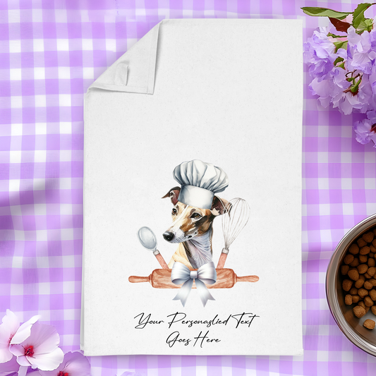 Personalised Dog In Chef Hat Gift Tea Towel - Greyhound