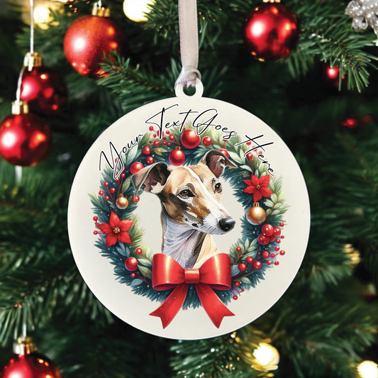 Personalised Greyhound Dog Christmas Wreath - Hanging Bauble Decoration