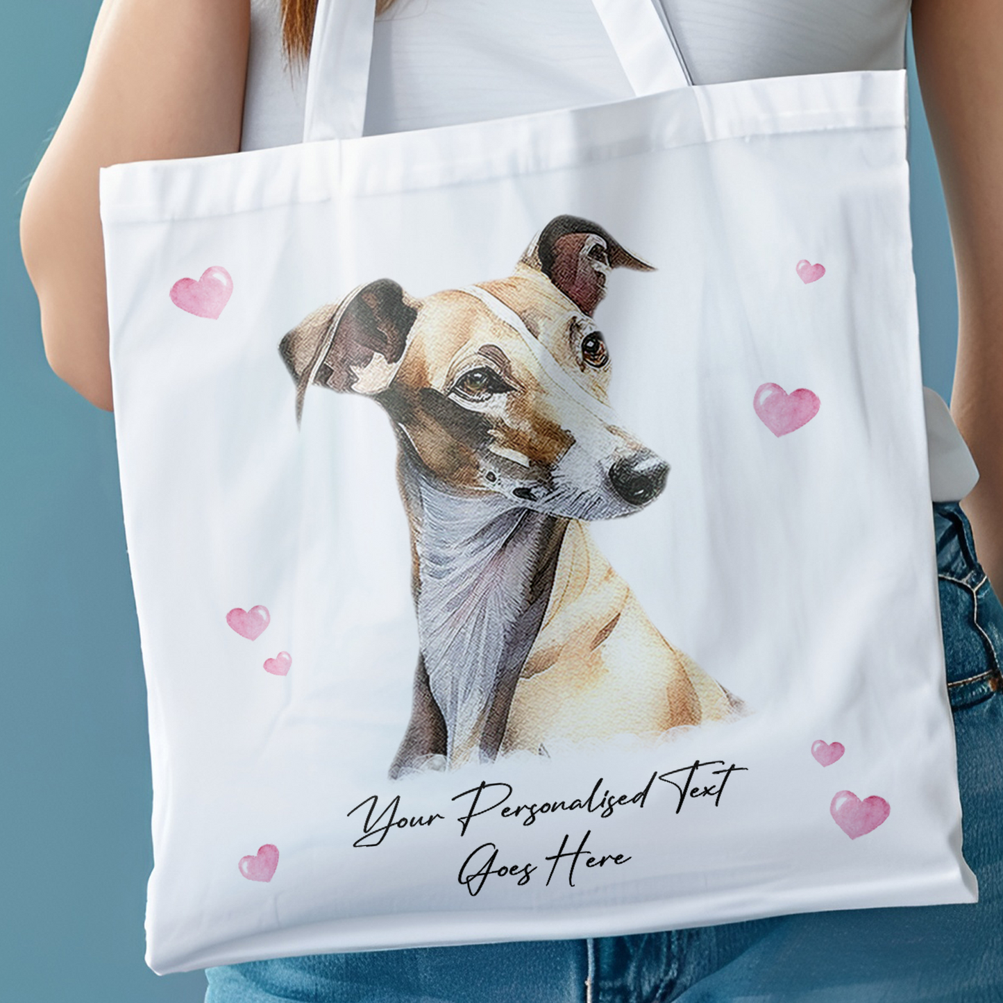 Personalised Dog Love Hearts Greyhound Tote Bag