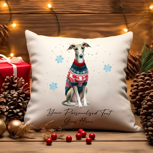 Personalised Greyhound Dog Christmas Jumper Cushion Cover Gift