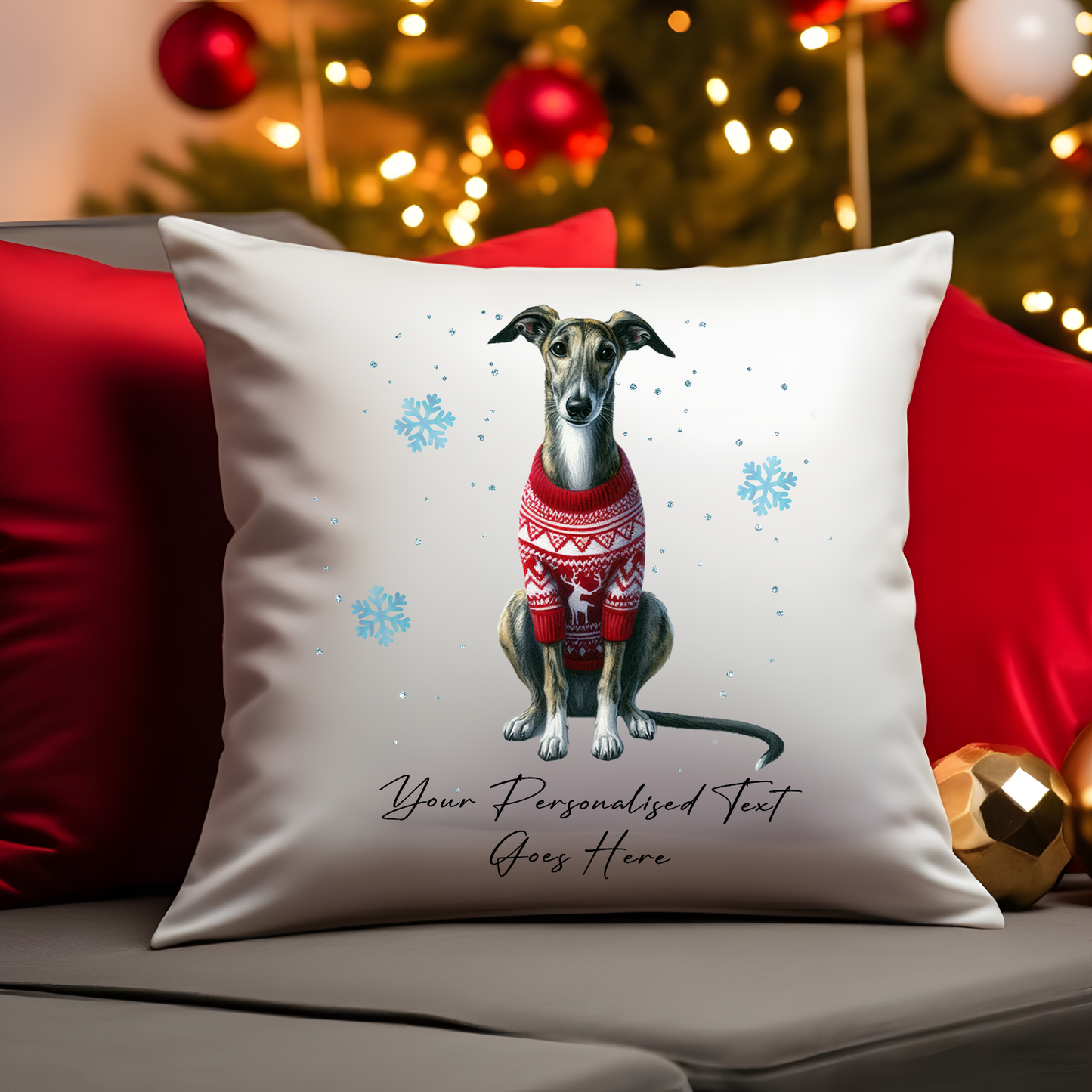 Personalised Greyhound Dog Christmas Jumper Cushion Cover Gift - Style B