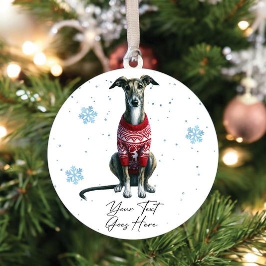 A Personalised Greyhound Jumper Dog Hanging Bauble Decoration - Style B