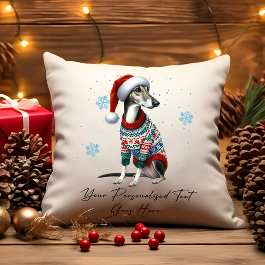 Personalised Greyhound Dog Christmas Jumper Cushion Cover Gift - Style C