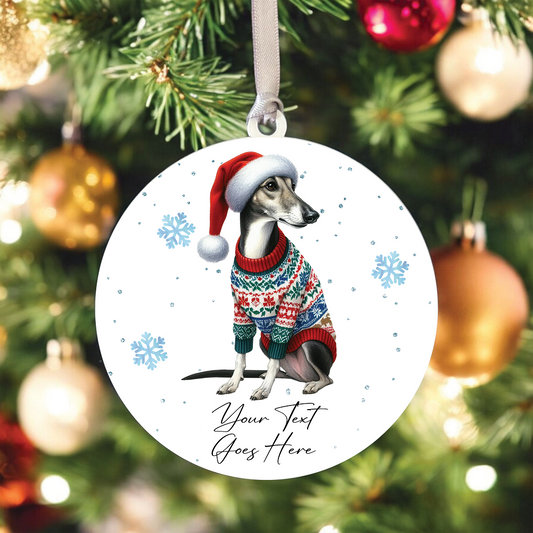 A Personalised Greyhound Jumper Dog Hanging Bauble Decoration - Style C