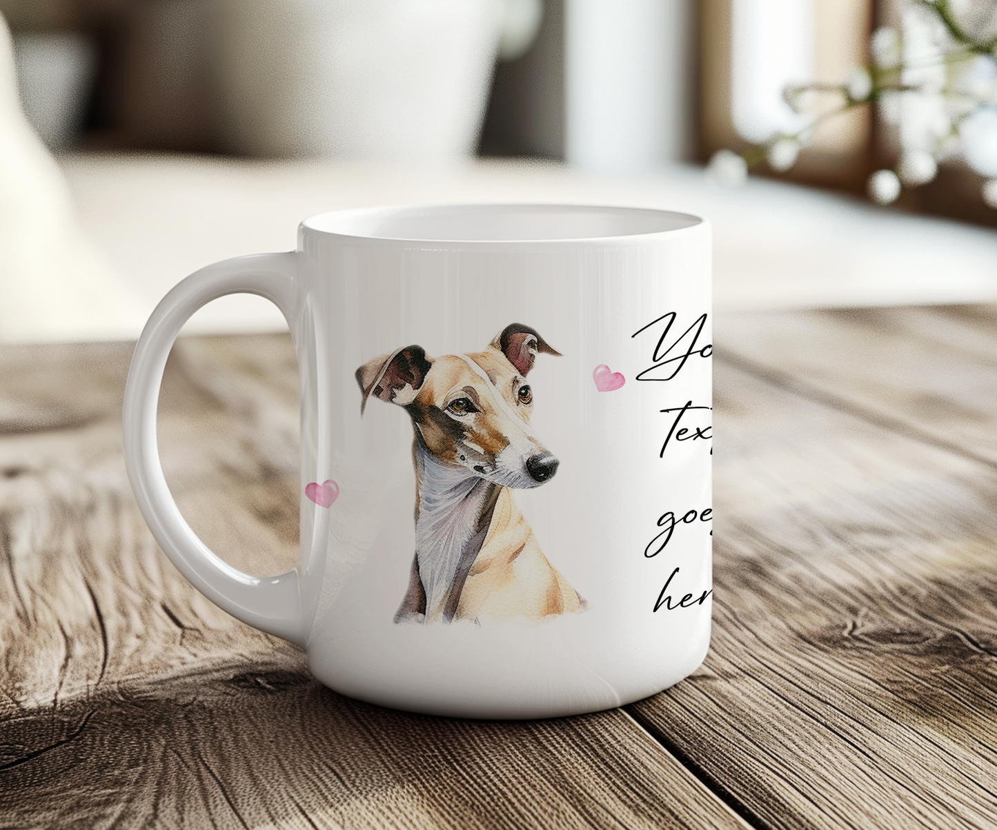 Personalised Dog Gift Mug - Greyhound with Custom Message and Optional Hearts