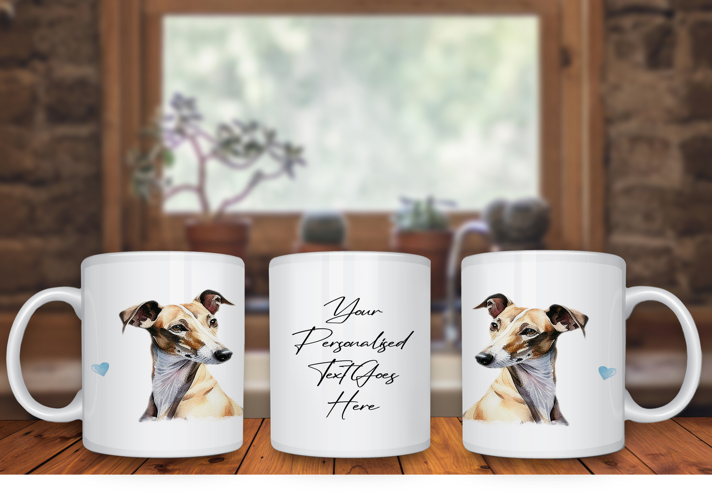 Personalised Dog Gift Mug - Greyhound with Custom Message and Optional Hearts