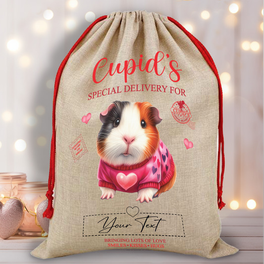 Personalised Animal Love Heart Valentine Anniversary Gift Sack - Guinea Pig