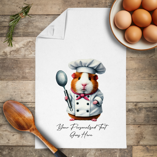 Personalised Watercolour Animal Chef Guinea Pig Tea Towel