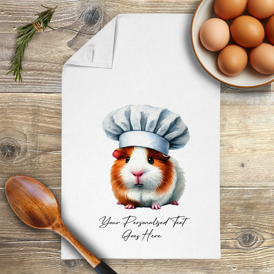 Personalised Watercolour Animal Chef Guinea Pig Tea Towel B