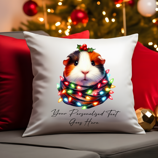 Personalised Guinea Pig wrapped in Christmas Lights Cushion Cover Gift - Style C