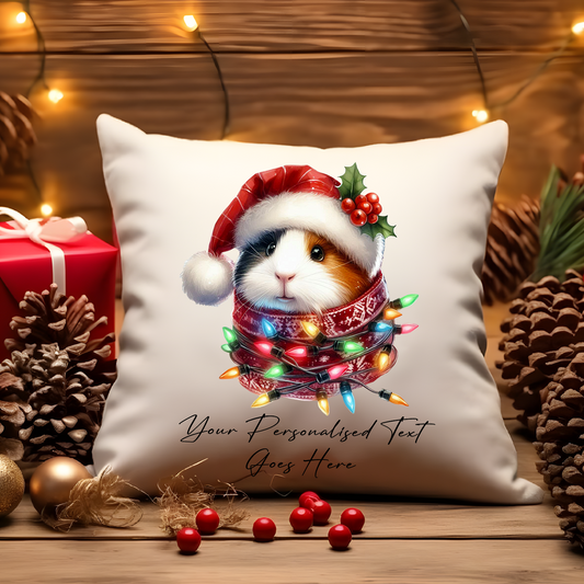 Personalised Guinea Pig wrapped in Christmas Lights Cushion Cover Gift - Style D