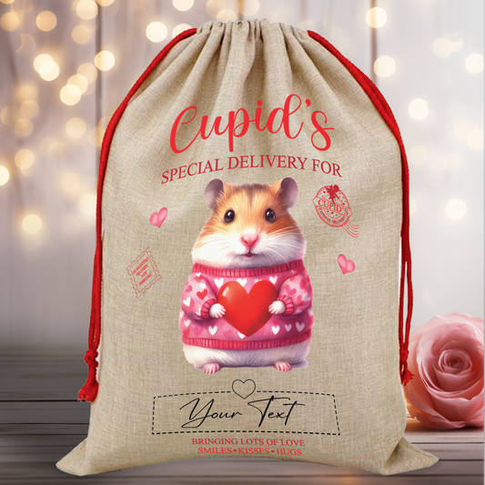 Personalised Animal Love Heart Valentine Anniversary Gift Sack - Hamster