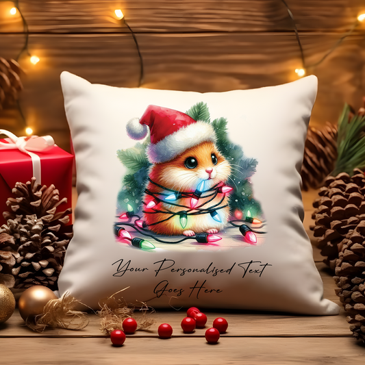 Personalised Hamster wrapped in Christmas Lights Cushion Cover Gift - Style A