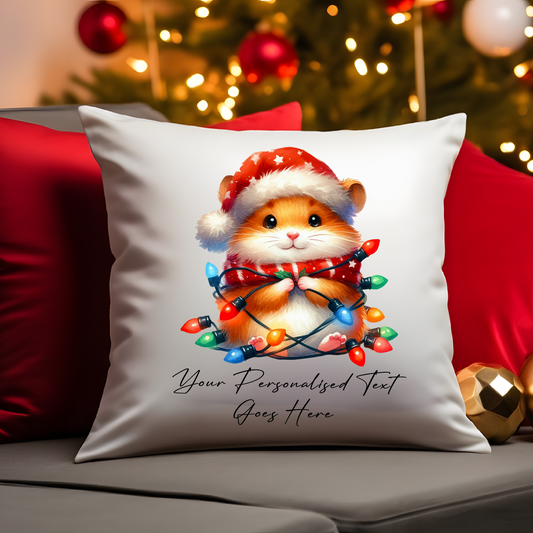 Personalised Hamster wrapped in Christmas Lights Cushion Cover Gift - Style B