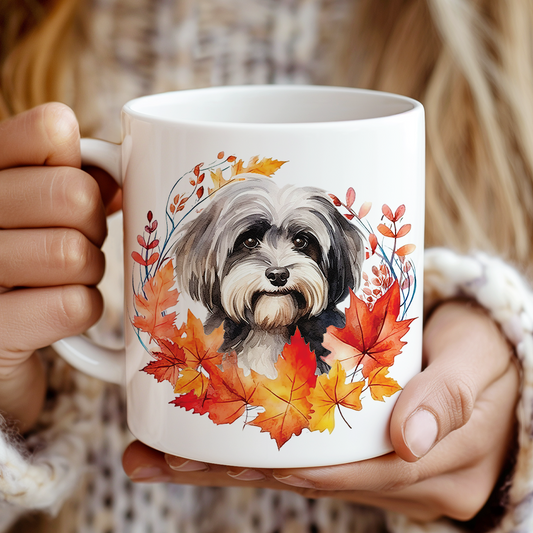 Personalised Havanese in an Autumn wreath - Keepsake Mug, ideal gift for Birthday and Christmas Gift, by Floppsie Moppsie – floppsiemoppsie at floppsiemoppsie.co.uk