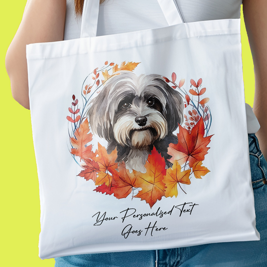 Personalised Dog Autumn Wreath Havanese Tote Bag