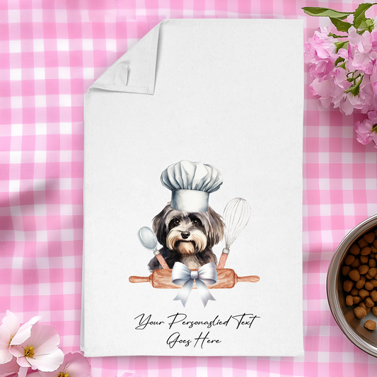 Personalised Dog In Chef Hat Gift Tea Towel - Havanese