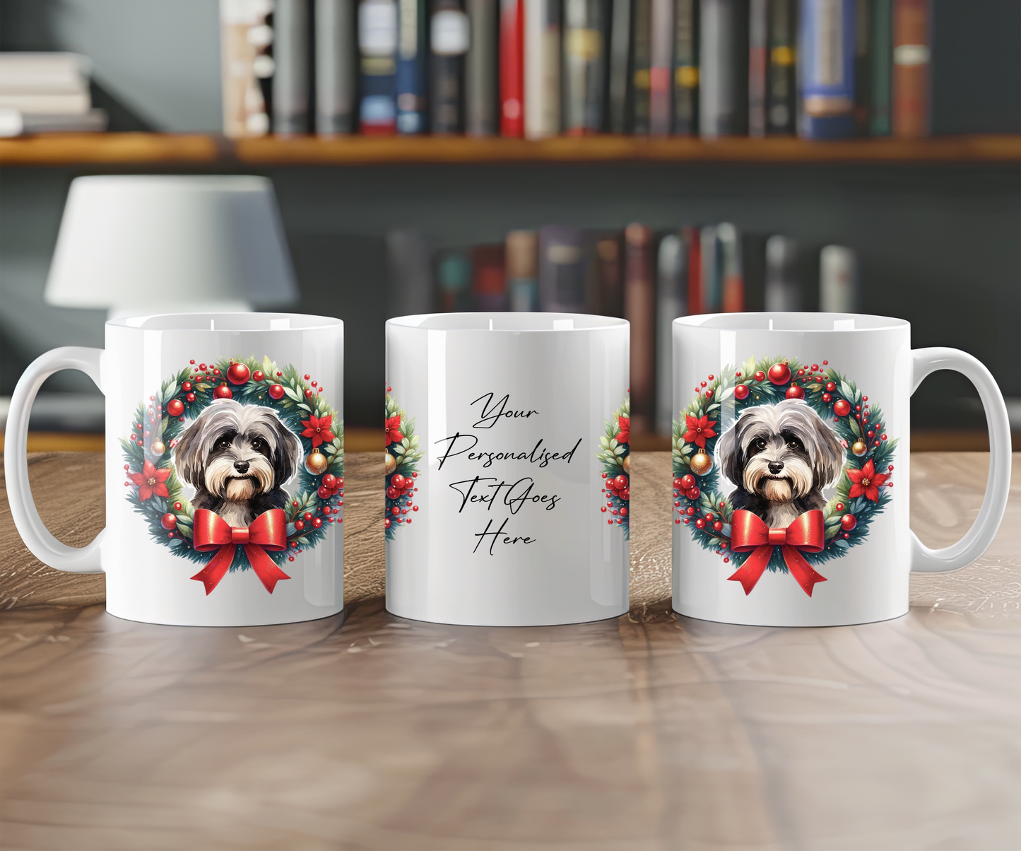 Personalised Havanese Dog Christmas Wreath Gift Mug