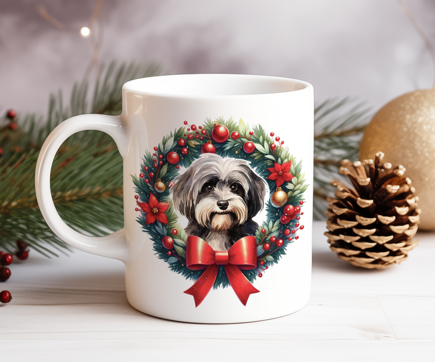 Personalised Havanese Dog Christmas Wreath Gift Mug