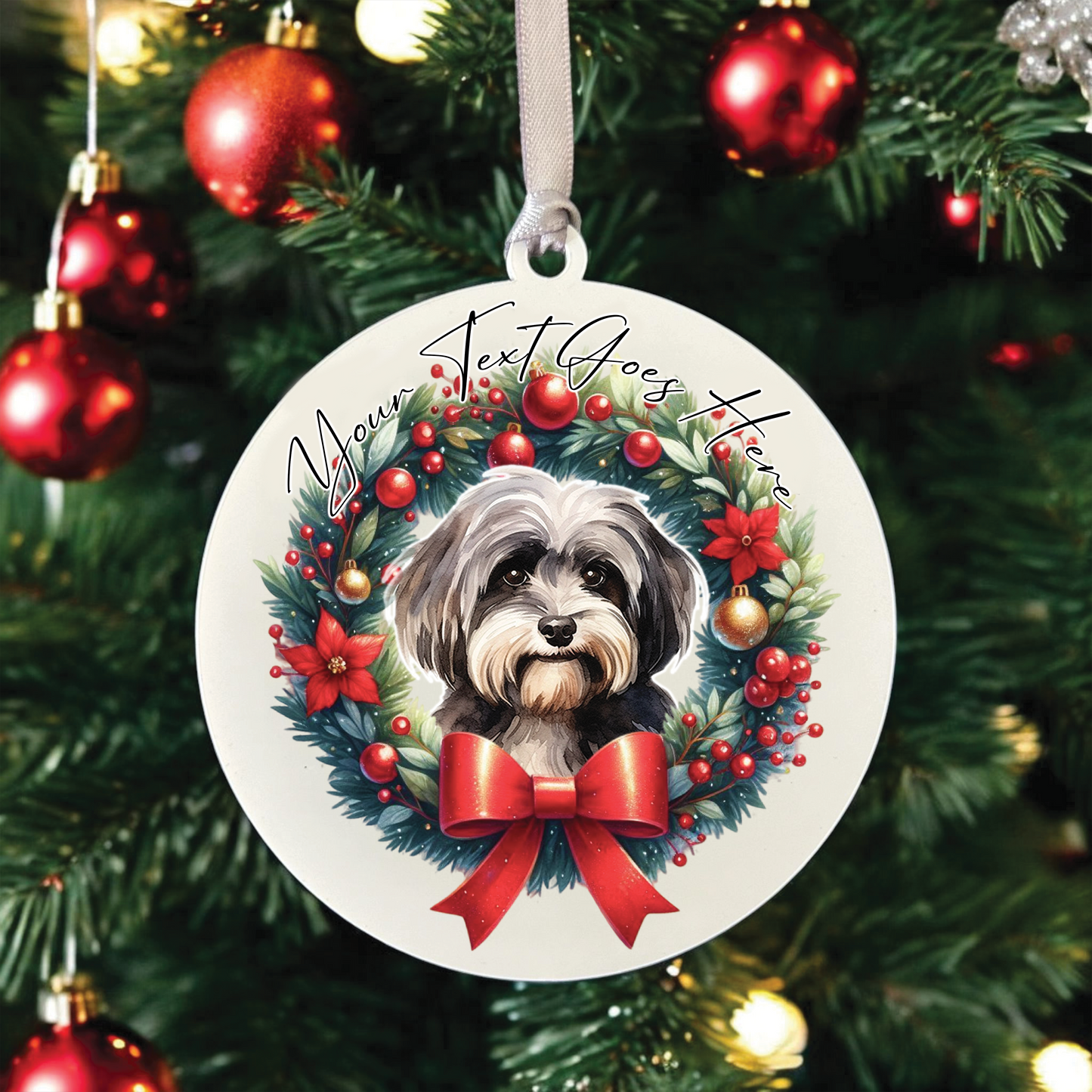 Personalised Havanese Dog Christmas Wreath - Hanging Bauble Decoration