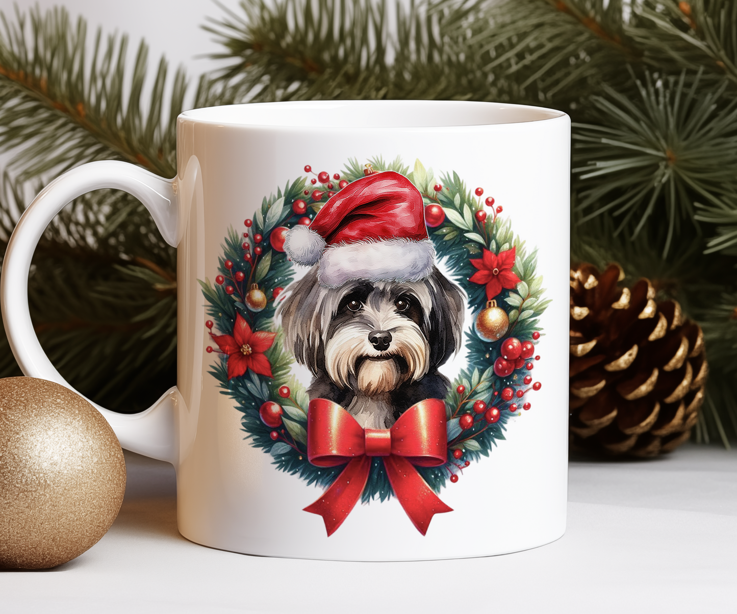 Personalised Havanese Dog Christmas Wreath Gift Mug