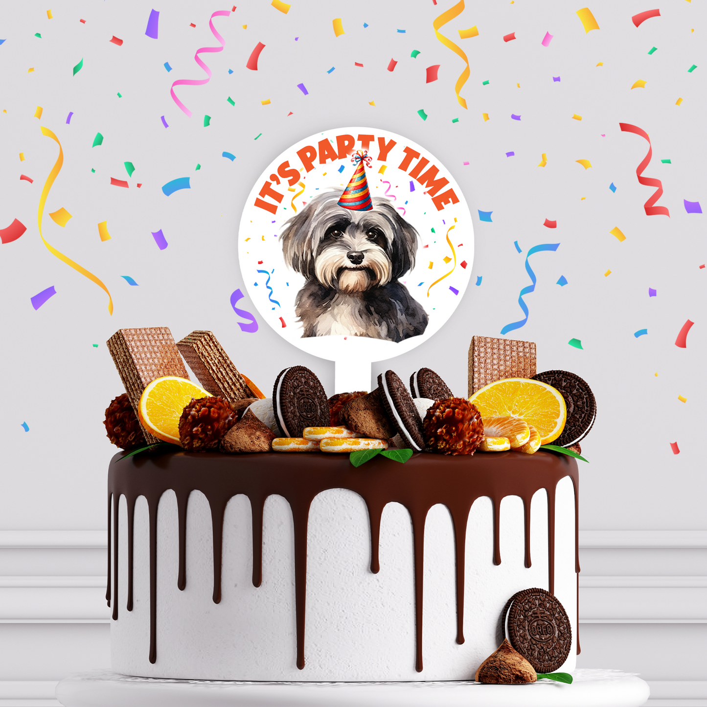 Personalised Dog Party Hat Cake Topper - Havanese