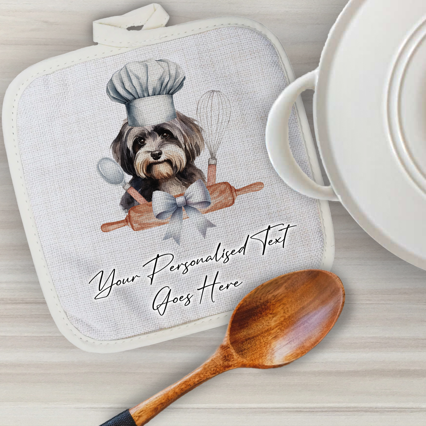 Personalised Dog In Chef Hat Gift Pot Holder / Grab - Havanese