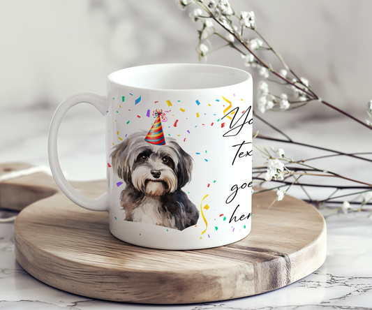 Personalised Dog Gift Mug - Havanese with Birthday Congratulations Party Hat