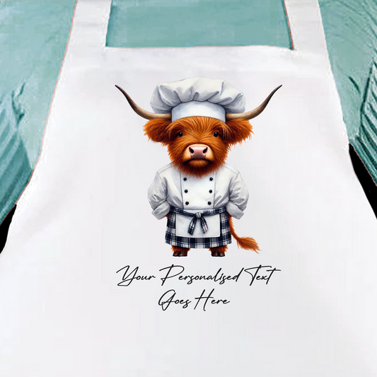 Personalised Watercolour Animal Chef Highland Cow Cooking Apron