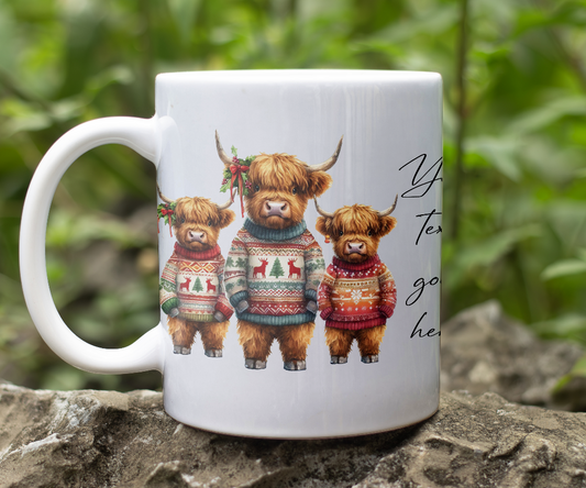 Personalised Christmas Highland Cow Family - Keepsake Gift Mug, by Floppsie Moppsie – floppsiemoppsie at floppsiemoppsie.co.uk