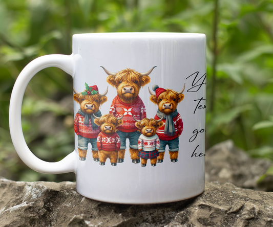 Personalised Christmas Highland Cow Family - Keepsake Gift Mug, by Floppsie Moppsie – floppsiemoppsie at floppsiemoppsie.co.uk