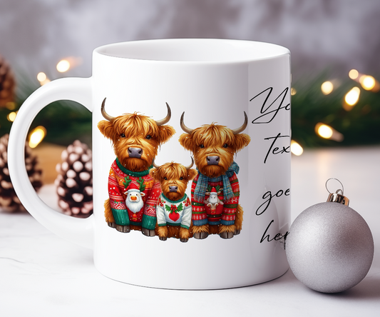 Personalised Christmas Highland Cow Family - Keepsake Gift Mug, by Floppsie Moppsie – floppsiemoppsie at floppsiemoppsie.co.uk