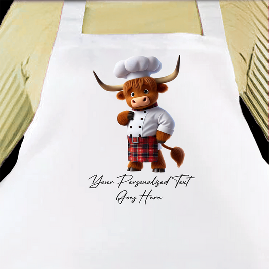 Personalised Toon Animal Chef Highland Cow Cooking Apron