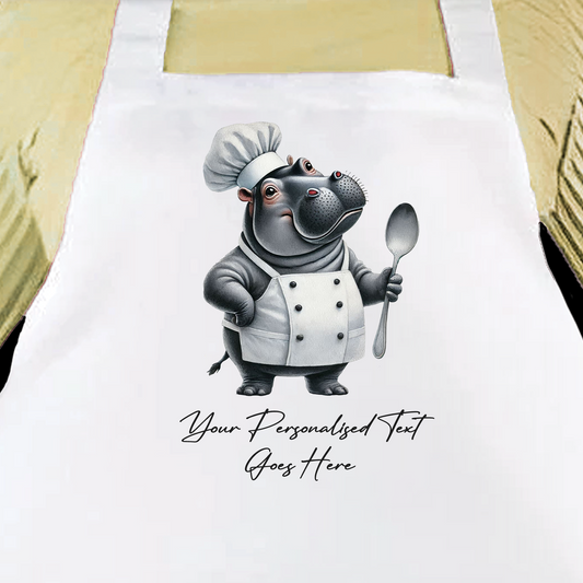 Personalised Watercolour Animal Chef Hippo Cooking Apron