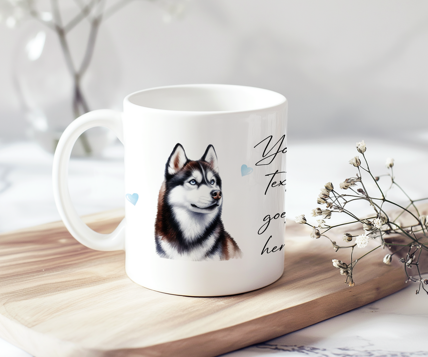 Personalised Dog Gift Mug - Huskey with Custom Message and Optional Hearts