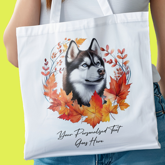 Personalised Dog Autumn Wreath Husky Tote Bag