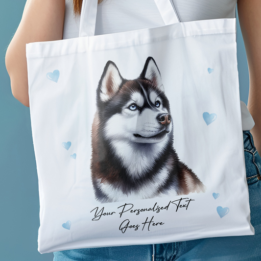 Personalised Dog Love Hearts Husky Tote Bag