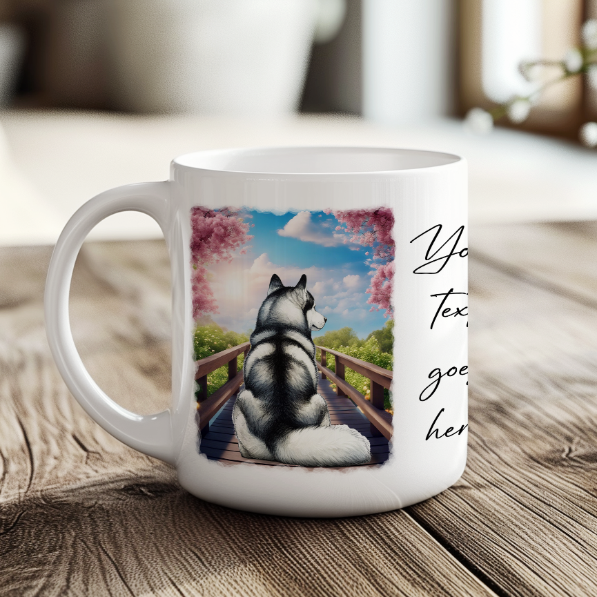 Personalised Bridge Dog Memorial Husky - Keepsake Gift Mug, by Floppsie Moppsie – floppsiemoppsie at floppsiemoppsie.co.uk