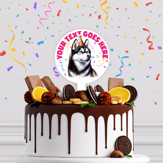 Personalised Dog Party Hat Cake Topper - Husky