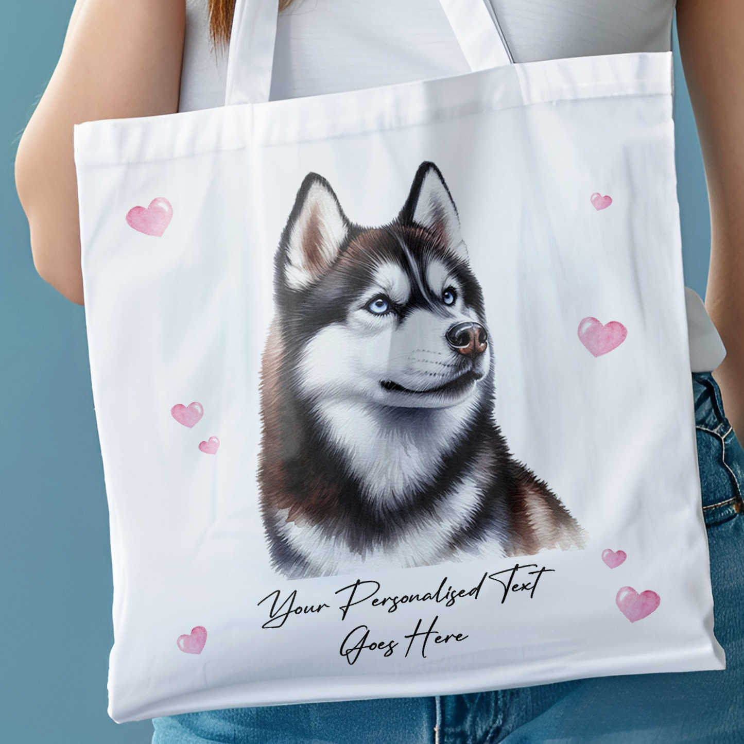 Personalised Dog Love Hearts Husky Tote Bag