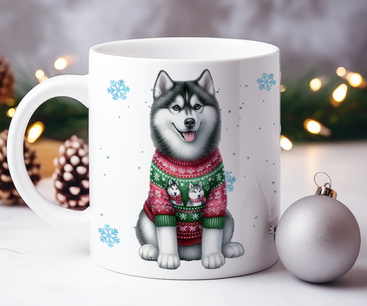 Personalised Husky - Dog Christmas Jumper Gift Mug