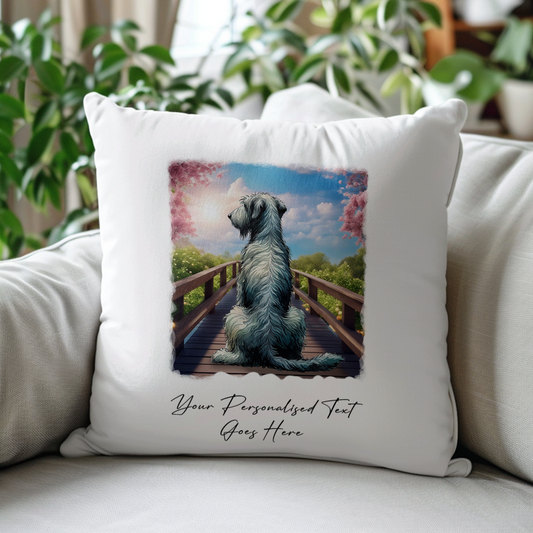 Personalised Irish Wolfhound – Looking out across a Bridge Pet Gift Cushion, by Floppsie Moppsie – floppsiemoppsie at floppsiemoppsie.co.uk