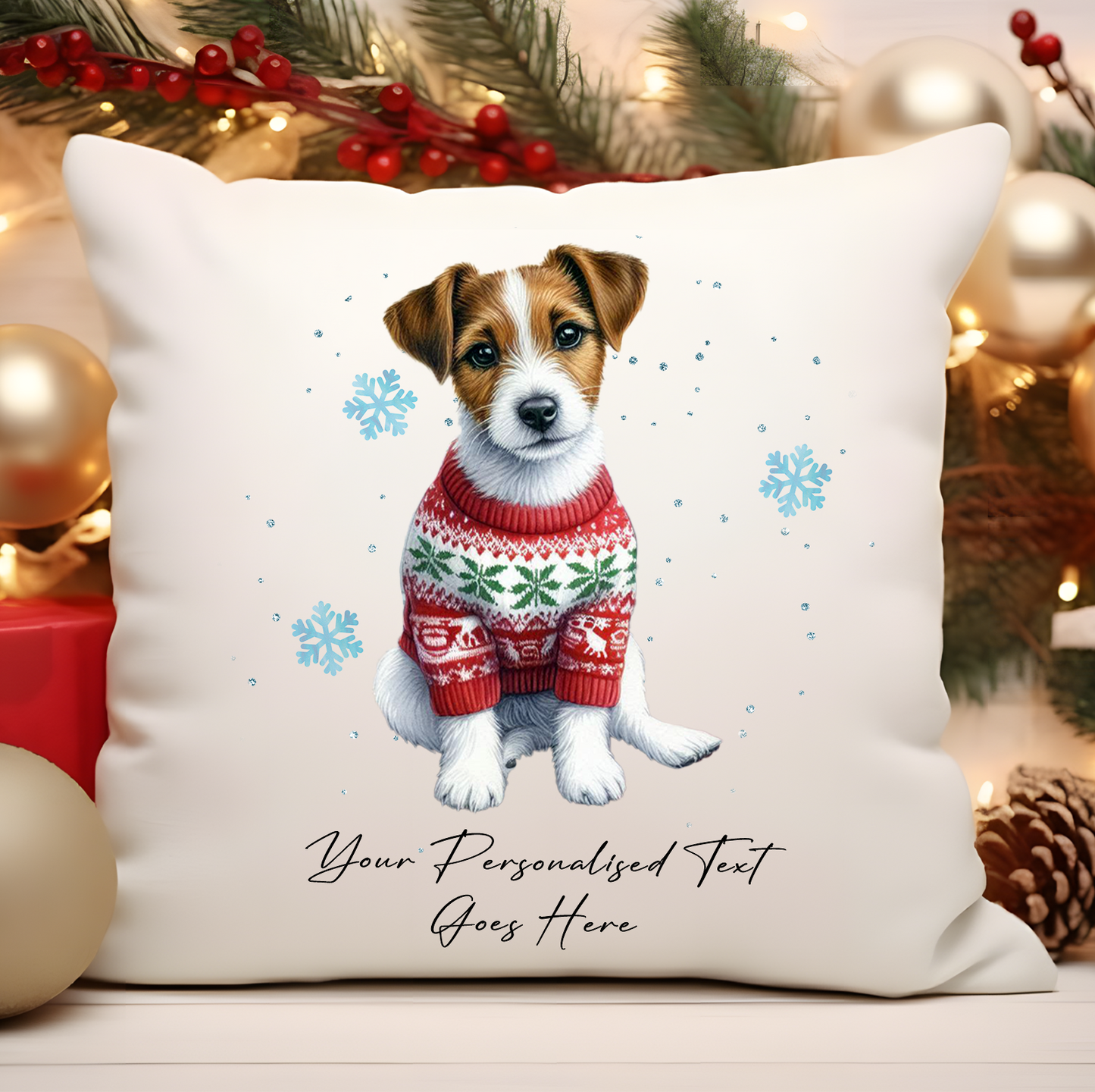 Personalised Jack Russell Dog Christmas Jumper Cushion Cover Gift