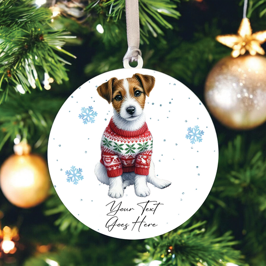 A Personalised Jack Russell Jumper Dog Hanging Bauble Decoration