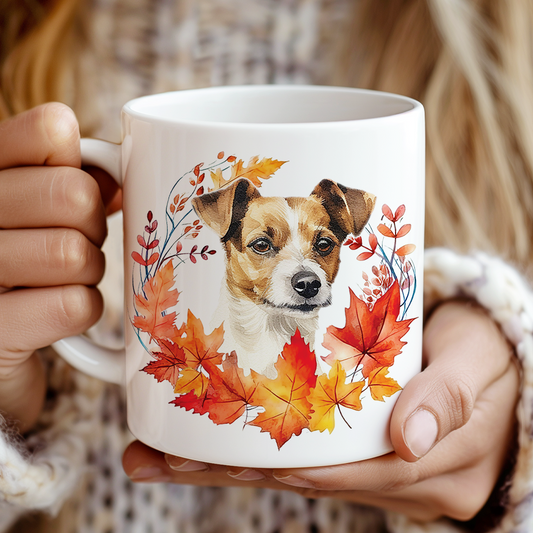 Personalised Jack Russell in an Autumn wreath - Keepsake Mug, ideal gift for Birthday and Christmas Gift, by Floppsie Moppsie – floppsiemoppsie at floppsiemoppsie.co.uk