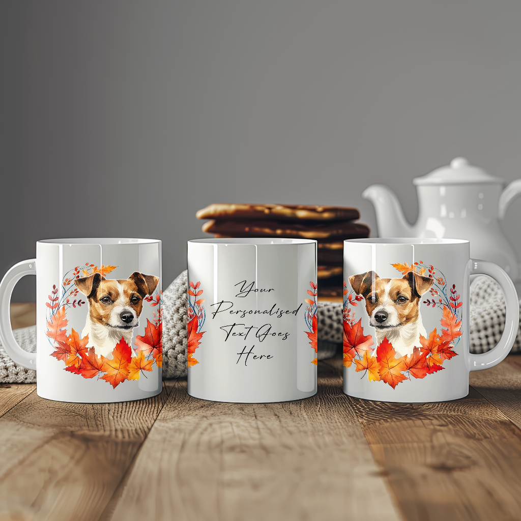 Personalised Jack Russell in an Autumn wreath - Keepsake Mug, ideal gift for Birthday and Christmas Gift, by Floppsie Moppsie – floppsiemoppsie at floppsiemoppsie.co.uk