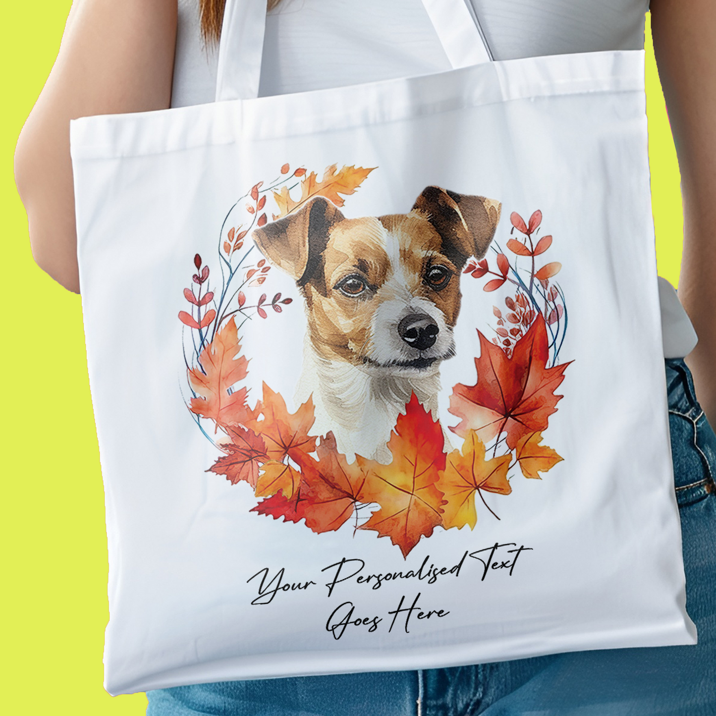 Personalised Dog Autumn Wreath Jack Russell Tote Bag