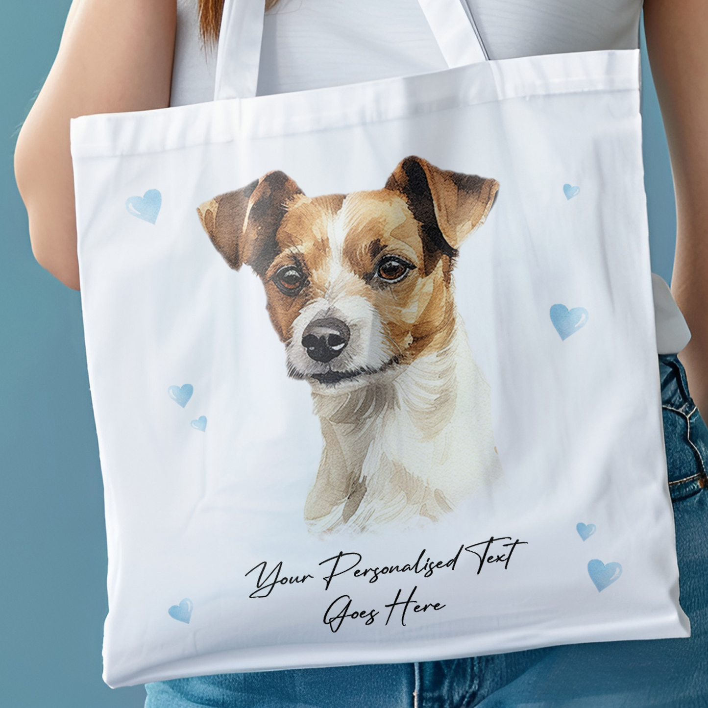 Personalised Dog Love Hearts Jack Russell Terrier Tote Bag